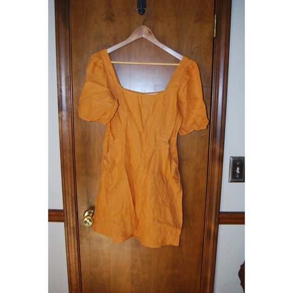 MADEWELL LINEN SHORT DRESS MUSTARD YELLOW SIZE 2 LINED - Picture 1 of 5